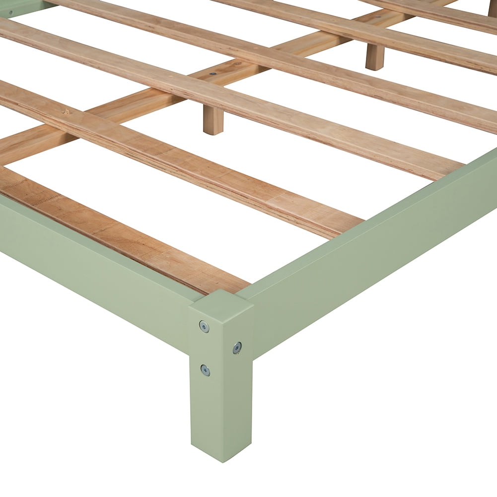 Kepooman Wood Platform Bed Frame with House-Shaped Headboard, Full Size, Green Kepooman Wood Platform Bed Frame with House-Shaped Headboard, Full Size, Green