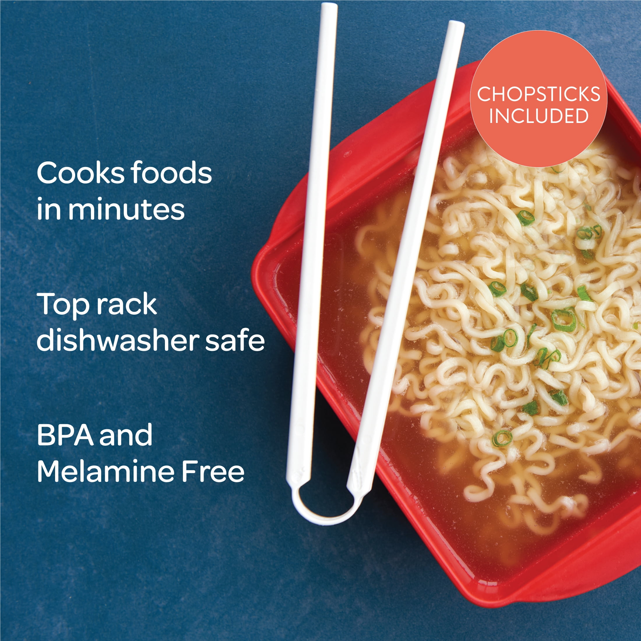 (4 pack) Nordic Ware Microwave Plastic Ramen Rush Cooker with Chopsticks, Red, 7.25" x 5.5" x 2.75"