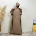 thumbnail image 5 of Hvot&aat Women's Muslim Prayer Dress Solid Color Batwing Long Sleeve Casual Middle East Arabian One-Piece Robe with Hijab, 5 of 6
