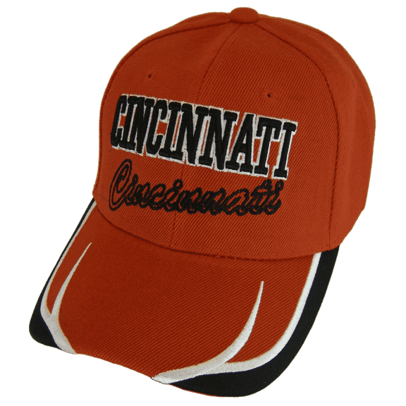 Cincinnati City Name Block and Script Lettering Baseball Cap with Embroidered Bill (Red/Black)