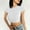 White, variant on Ribbed Crop Top T Shirt, Women Crew Neck Short Sleeve Ribbed Slim Fitted Stretchy Cropped Exposed Navel Everyday Daily Summer Casual Tops, Beige L