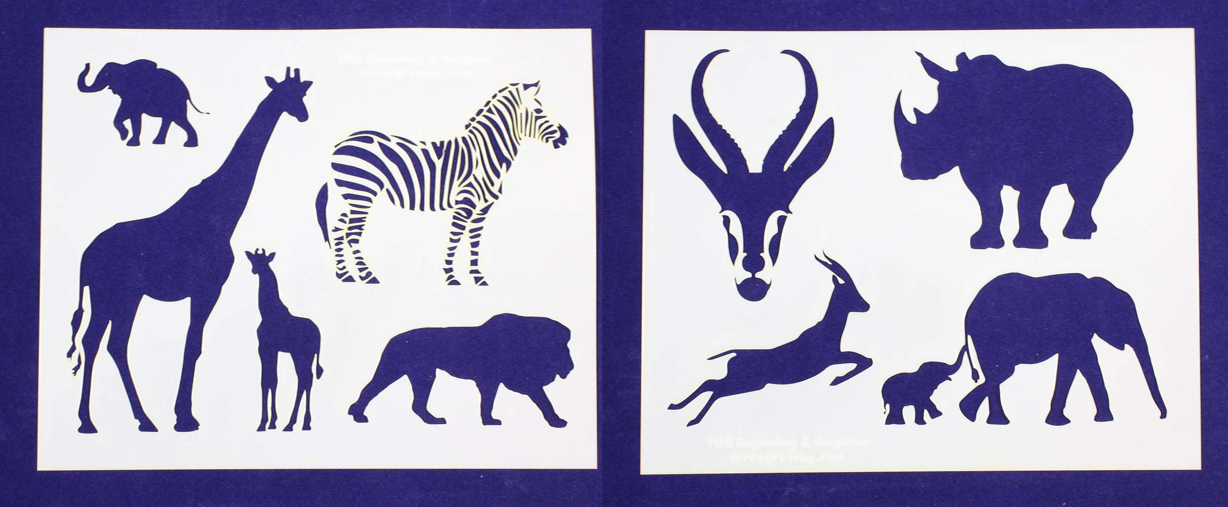 Safari Animals Stencils 2 Piece Set 8 X 10 Inches