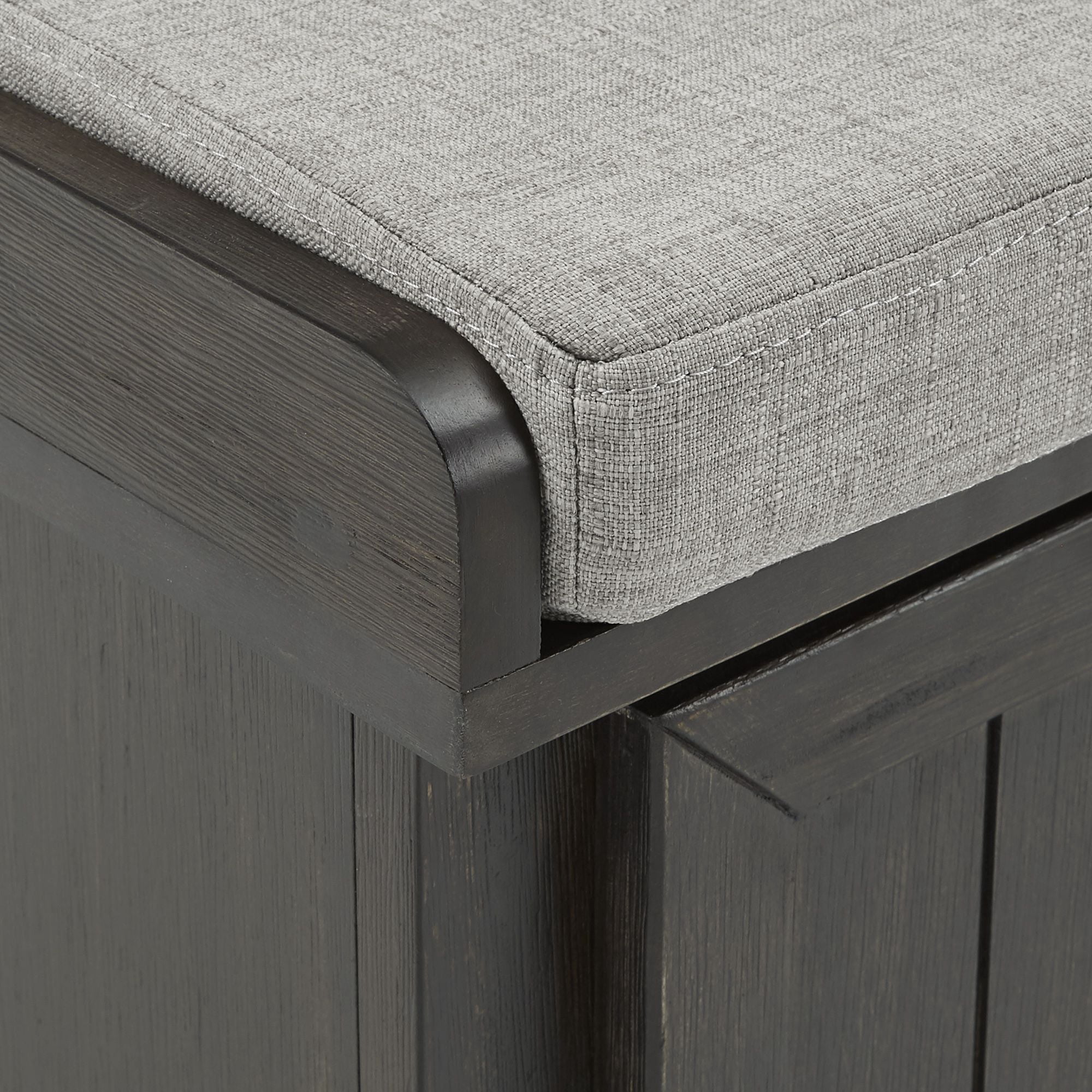 Weston Home Marin Storage Bench with Linen Seat Cushion, Antique Black Finish