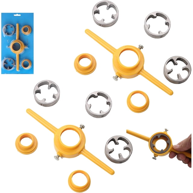HUGFEGWE Plastic Pipe Thread Die Kit,6-Piece Set Of Water Pipe Die Plastic Pipe Die Tap Wrench Set,with 3 Dies 1/2\u201d, 3/4" and 1\u201d,Round Die for PVC Threading (2 Set) CJB91-12691