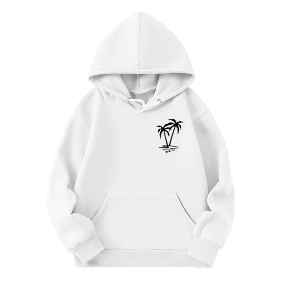 Toddler Girls Pullover Hoodie Sweatshirt Kids Sports Shirt Casual Coconut Tree Print Hoodie Pullover Solid Color Hooded Sweatshirt with Pocket Pullovers Tops Size 3-4T ,White