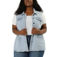 thumbnail image 1 of GRACE & GRANDEUR Women's Plus Size Flap Pockets Raw-Hem Denim Vest, 1 of 6