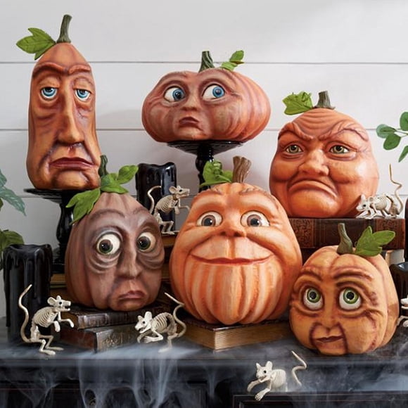 Décorations de Table Citrouille d'Halloween, Statue de Citrouilles Expressives Amusantes, Décoration de Citrouille en Résine 3D pour Maison Bureau Intérieur Jardin Maison Bar Fête