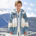 thumbnail image 6 of KAUOD Boys Winter Sherpa Jackets Fuzzy Padded Zip up Hooded Coats Teen Kids Striped Fleece Soft Warm Outwear with Pockets, 6 of 7