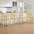 thumbnail image 5 of Zesthouse Upholstered Linen Bar Stools Set of 2, 26" Modern Counter Height Barstools with Arched Backs & Solid Wood Legs, Farmhouse Wooden Kitchen Island Chairs, Yellow and White Striped, 5 of 10
