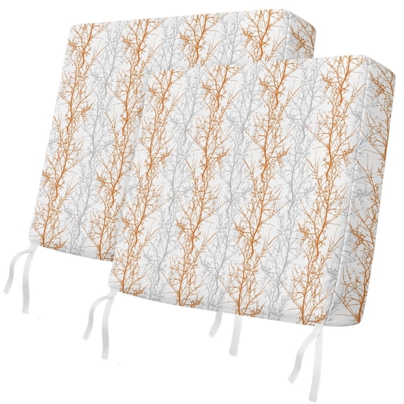 Outdoor Patio Cushion Covers 2 Pack Tree Branch Chair Pads Slipcovers with Ties & Zipper Waterproof Seat Cover Set Botanical Orange Grey Seat Cushion Covers for Outdoor Couch Sofa 20x18 Inch