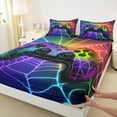 thumbnail image 3 of Manfei 3D Gamepad Twin Sheet Sets for Teens, Neon Purple Spider Web Twin Fitted Sheet, Modern Video Game Flat Sheet, Super Cozy Room Decor, 3-Piece, 3 of 7
