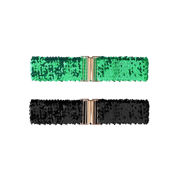 Cinturones Anchos para Mujeres INSPIRE CHIC con Hebillas de Interbloqueo, Cinturones Brillantes y Elásticos, 2 PZS, Verde