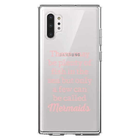 DistinctInk Clear Shockproof Hybrid Case for Galaxy Note 10 PLUS (6.8" Screen) - TPU Bumper Acrylic Back Tempered Glass Screen Protector - Plenty of Fish in the Sea But Only a Few Mermaids