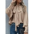 thumbnail image 1 of Blouse à Manches Courtes Kaki à Col Rond et Froncé pour Femmes, 1 of 6