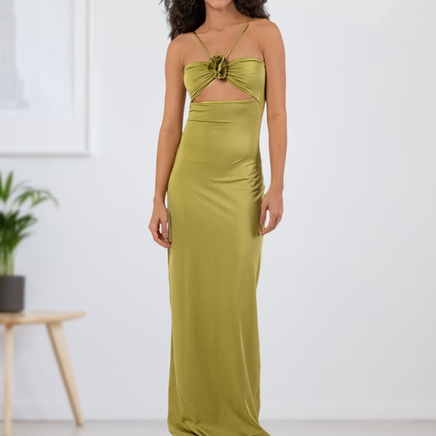 Vestido Largo Con Tirantes Vestido ajustado informal para mujer, sin espalda, ahuecado, ropa de vacaciones (verde L) Cgtredaw Para estrenar