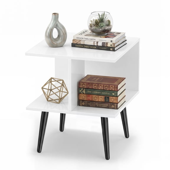 Giantex Square End Table, Bedside Table w/Raised Metal Legs for Living Room Bedroom