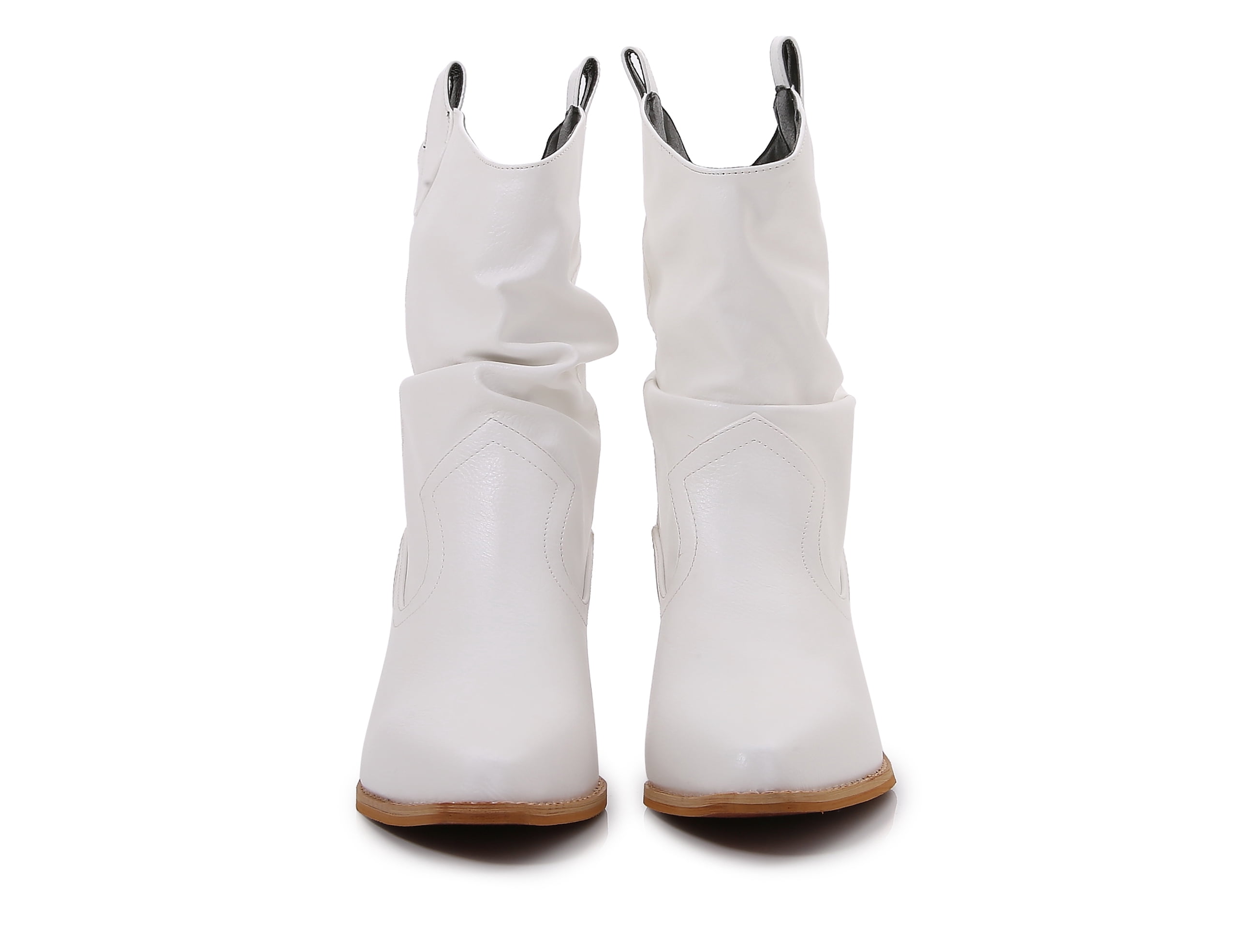 Premium PU Leather Wooden Heel Long Chelsea Boots (White, 8)