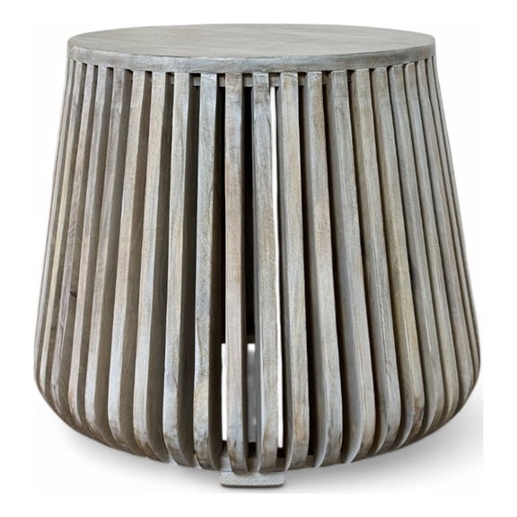 Carolina Cascade 24"x21" Slatted Bell Shaped Side Table in Whitewash
