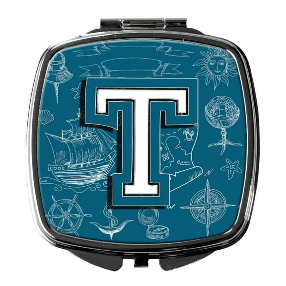 Letter T Sea Doodles Initial Alphabet Compact Mirror