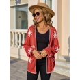 thumbnail image 4 of Women'S Long Sleeve Snowflake Pront Cardigan Knit Sweater Open Front Coat Orange S, 4 of 8