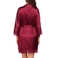 thumbnail image 3 of Oudiya Women's Silk Satin Robe Kimono with Short Lace Trim and Pockets 3/4 Sleeve Sexy Sleepwear for Bride, XS-XXL, 3 of 5