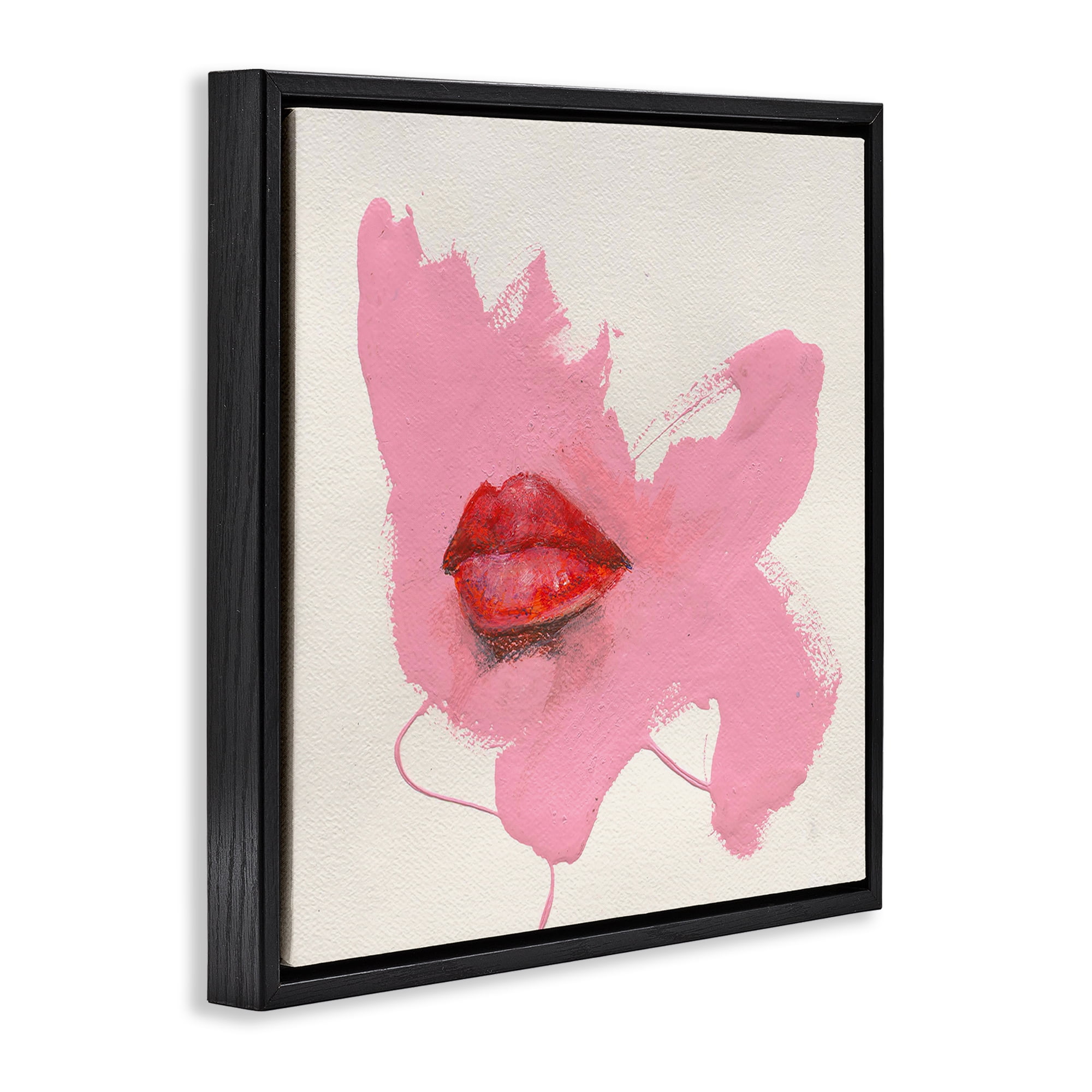 Stupell Industries Red Lips on Pink People Painting Black Floater Framed Canvas Art Print Wall Art, 18 x 18