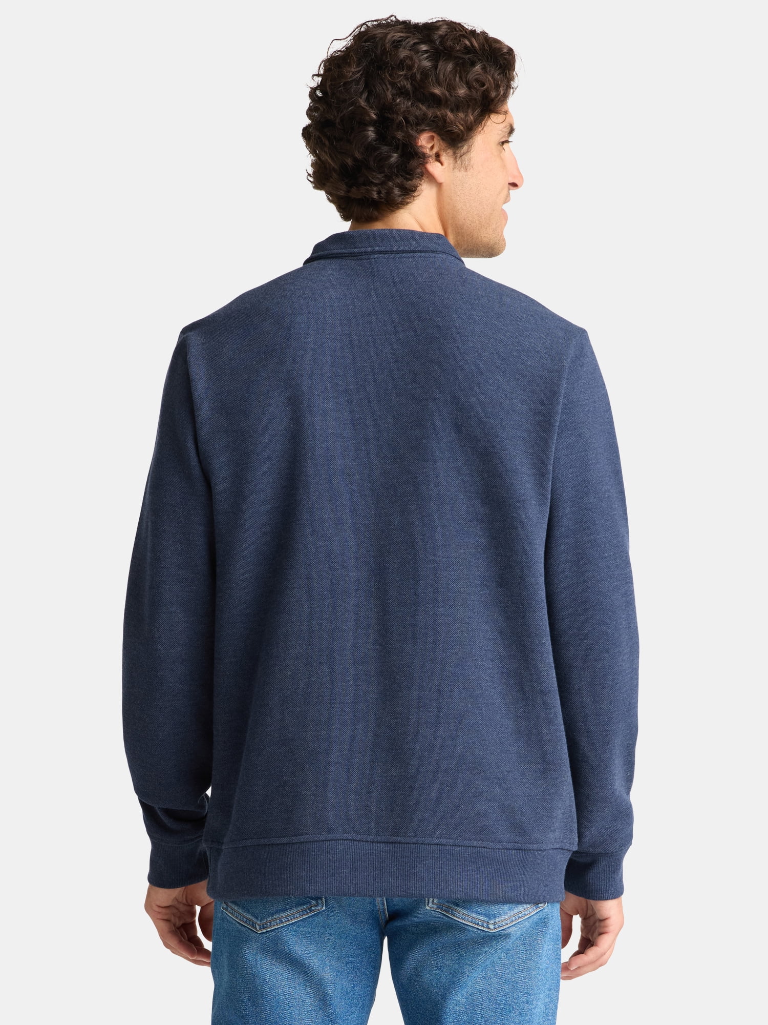 George Men's and Big Men's Pique Fleece Quarter Zip Pullover with Long Sleeves, Sizes S-3XL