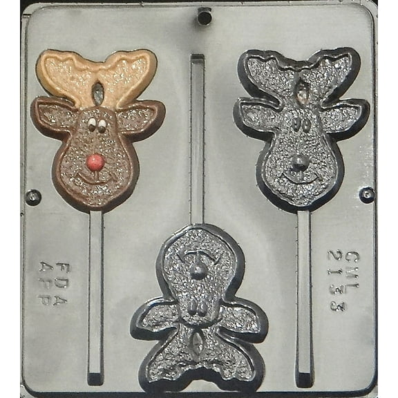 2133 Christmas Reindeer Moose Lollipop Chocolate Candy Mold