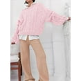 thumbnail image 6 of Womens Sweaters Fall Cable Knit Long Sleeve Crewneck Oversized Sweater Chunky Pullover Loose Outfits Pink M, 6 of 9