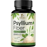 Psyllium Husk Powder Capsules 2000mg, Natural Daily Soluble & Insoluble Fiber Pills, Psyllium Husk Fiber Supplement Supports Digestion Colon Health & Regularity, Plant Based Supplement - 120 Capsules