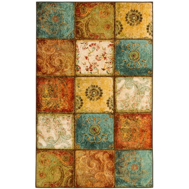 Mohawk Home Free Flow Artifact Panel Multi Transitional Patchwork Printed Runner, 1'8"x6', Orange & Teal