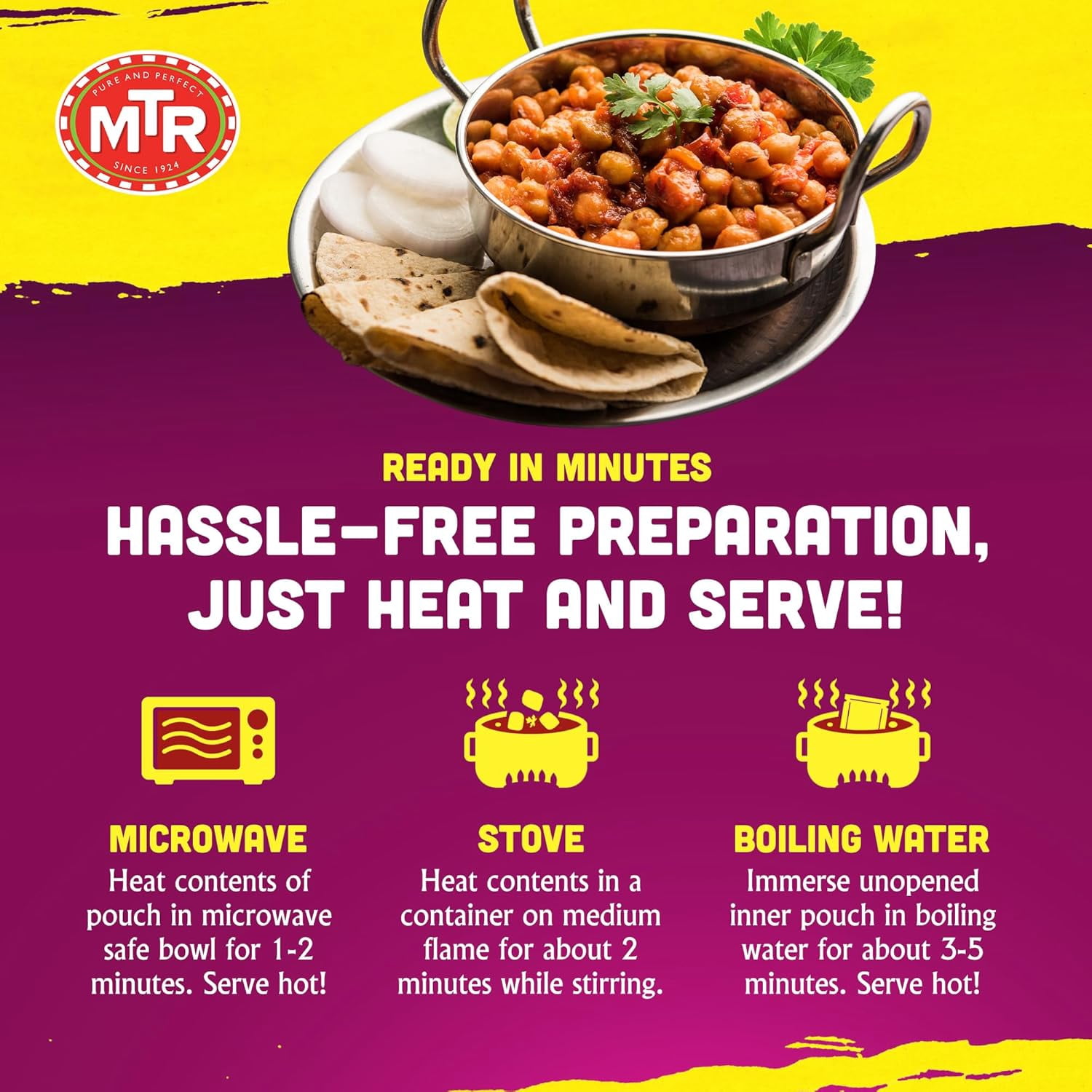 MTR Chana Masala - Savory Chickpeas in Spiced Gravy - Authentic Indian Ready-to-Eat Meal - No Added Preservatives - A Quick Meal Suitable for Vegetarians, Ready in Minutes! (300g, Pack of 6)