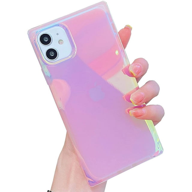 HSHDLDF Cute Holographic Compatible with iPhone 11 Square Edge Case, Slim Colorful Blu-ray Glossy Soft TPU Silicone Shockproof Protective Durable Cases Cover for Women Girls Blue Purple