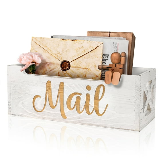 Mail Holder Countertop - Mail Organizer Countertop, Mail Holder Box for Desk, Letter Holder, Mail Tray, Mail Basket for Counter, Rustic Wooden Mail Storage Organizer Wall Mounted