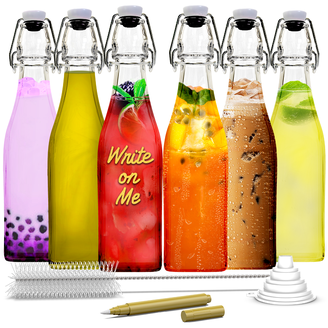 Juvale Square Flip Top Glass Bottles 32 oz, Airtight Swing Top Lids,  Cleaning Brush, Silicone Funnel, 4 Pack - Walmart.com