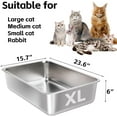 thumbnail image 3 of Stainless Steel Cat Litter Box 2 Pack,XL Metal Litter Box for Big Cats, Metal Pet Toilet Easy to Clean,High Sided Litters Boxes Adult Big Cats,Non Stick, No Smell,23.6"x15.8"x6", 3 of 16