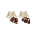thumbnail image 3 of Loicainy Baby Toddler Girls Autumn Skirt Outfits 6 12 18 24 Months 2T 3T 4T Flying Sleeve Solid Color Tops A-line Plaid Skirt Clothes Set, 3 of 9