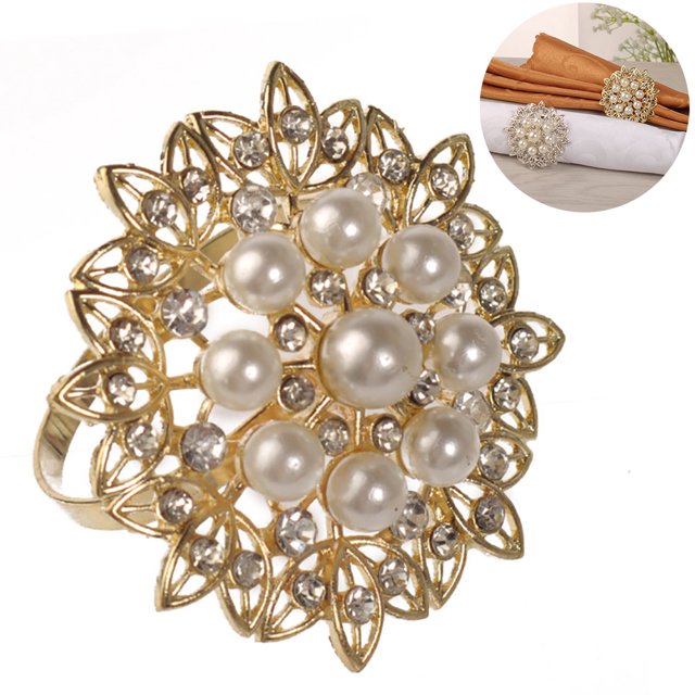 Coofit Napkin Ring Rhinestone Stainless Steel Napkin Wrap Wedding Decor for Banquet