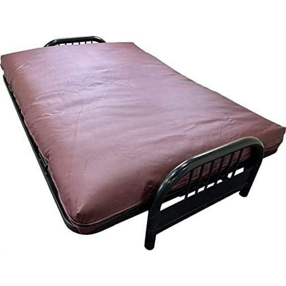 Leather Look Vinyl Futon Covers, Mattress Protector Slipcovers (Burgundy, Queen Size 6X60x80 In)