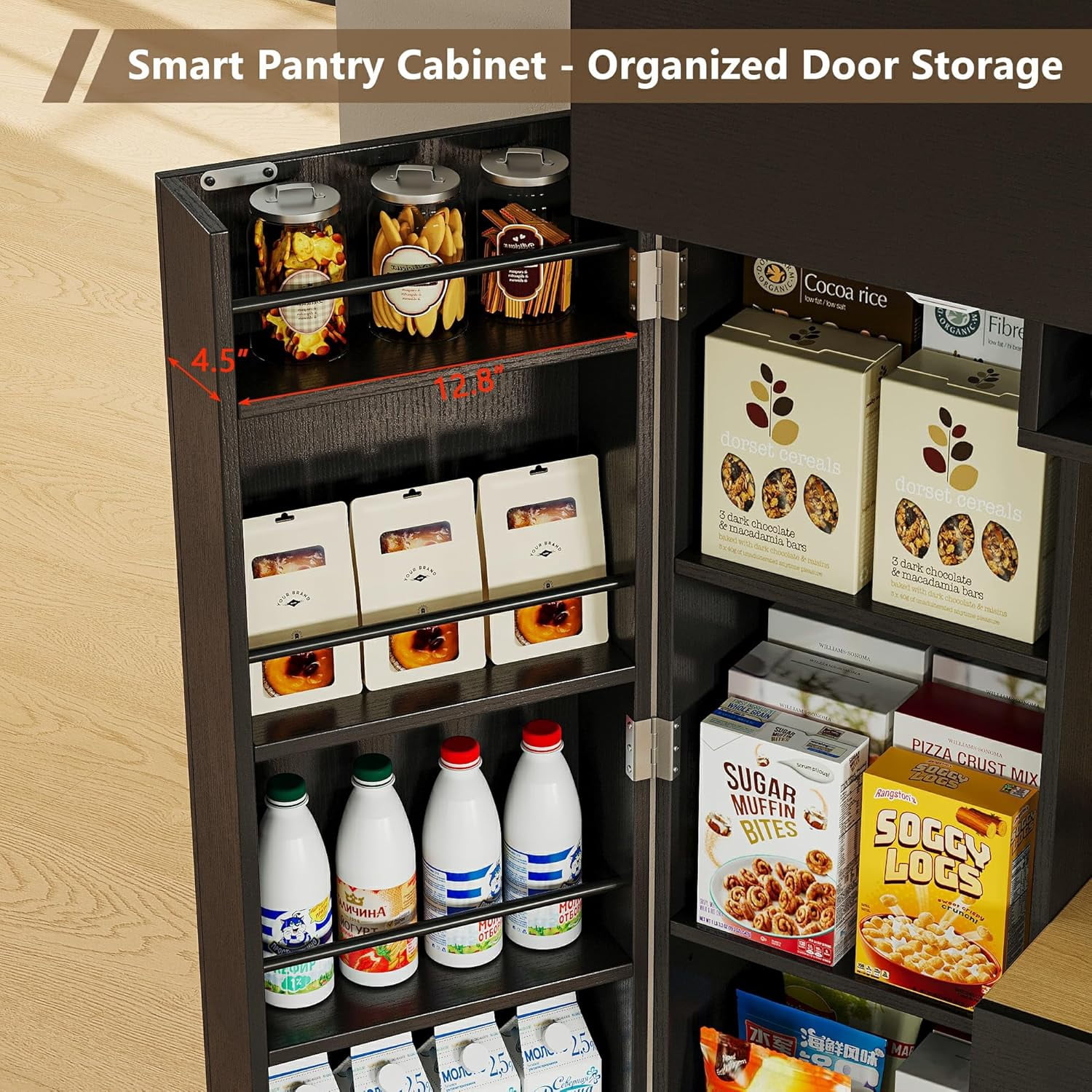 iPormis 69" Tall Kitchen Pantry Storage Cabinet with LED Lights & Microwave Stand & Wine Rack for Living Room, Black