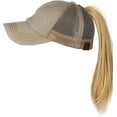 thumbnail image 3 of C.C Ponycap Messy High Bun Ponytail Adjustable Mesh Trucker Baseball Cap Hat, Distressed Beige, 3 of 4