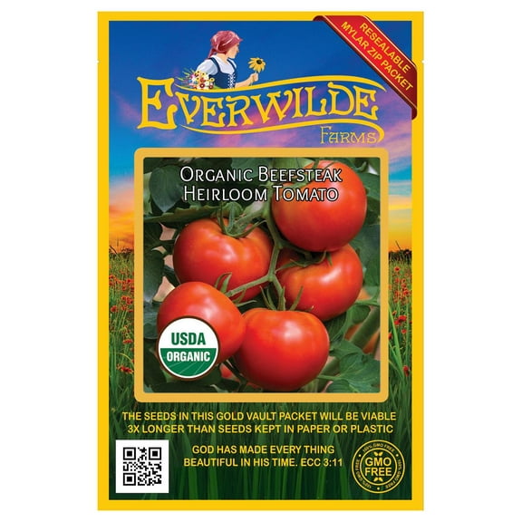 Everwilde Farms - 50 Organic Beefsteak Heirloom Tomato Seeds - Gold Vault Jumbo Bulk Seed Packet