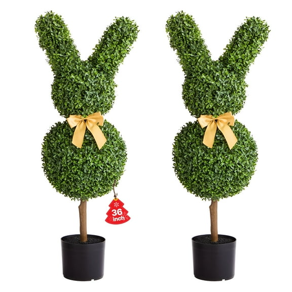 VEVOR Artificial Topiary Bunny-Shape Boxwood Ball, 2 Set 36 inch Faux Boxwood Plant Balls, Fake Silk Tree Look Real, Easy Assembly for Decor Front Porch Outdoor Patio Garden Balcony Backyard Indoor