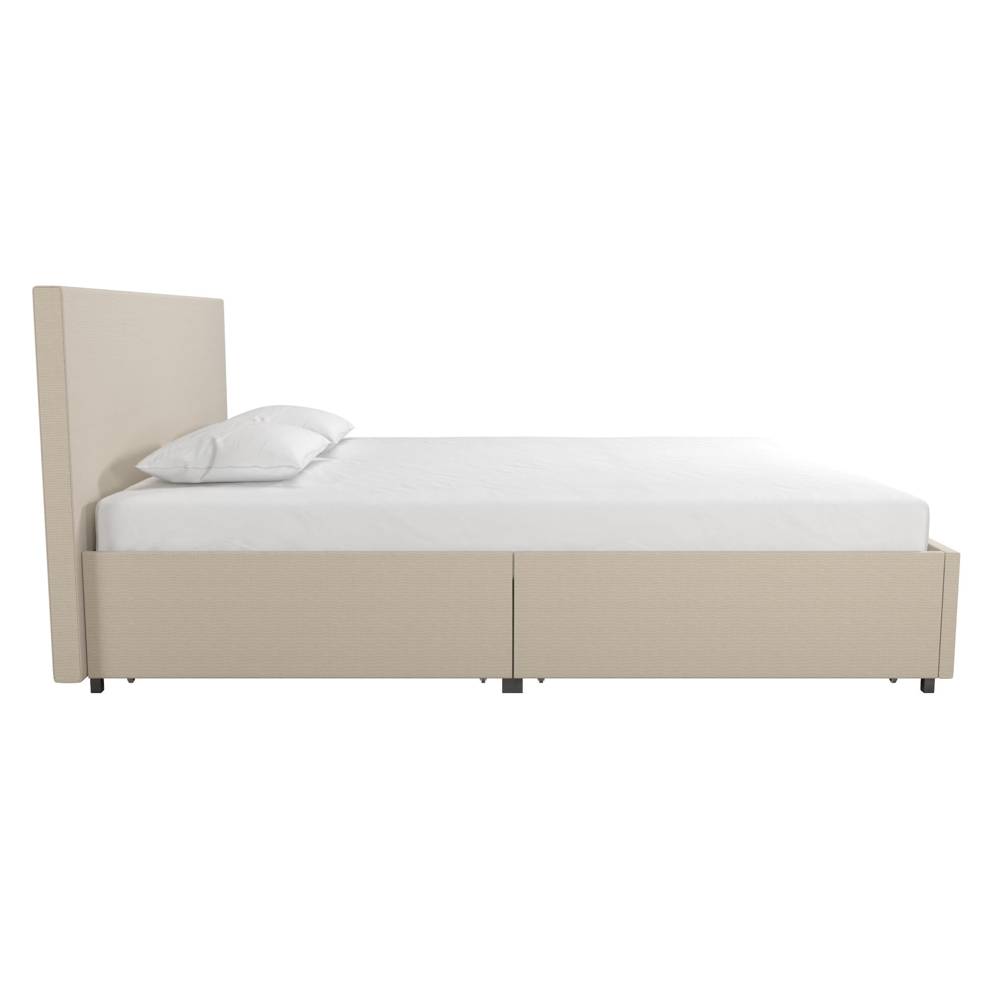 Novogratz Full Size Contemporary Linen Upholstered Beds, Ivory