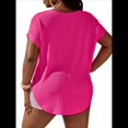 thumbnail image 3 of Camiseta Holgada Tipo Túnica con Cuello en V y Bolsillo para Mujer, Talla Grande Rosa Roja XL, 3 of 7