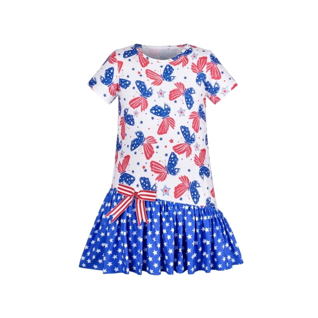 Robe Décontractée Fille 4 Juillet Star Butterfly Coton Manches Courtes 6 Ans