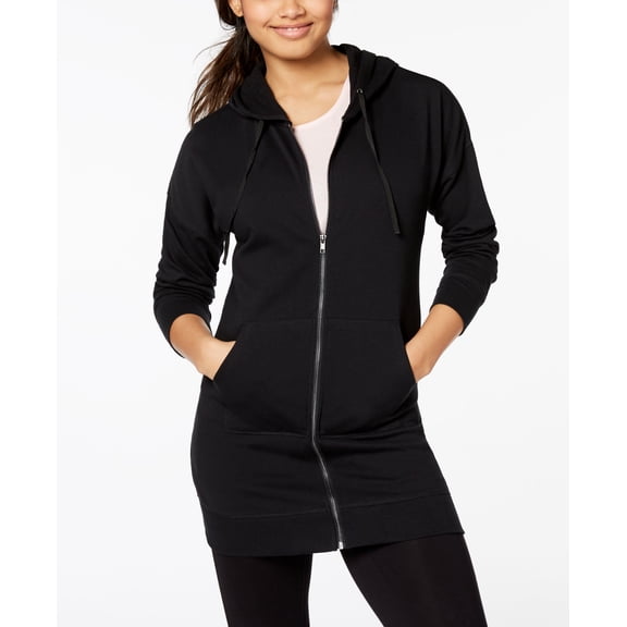 Material Girl Active Zip-Front Lace-Up Tunic Hoodie Juniors XS Black MSRP $39