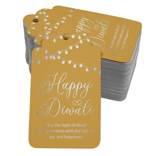 Inkdotpot Silver Foil Paper Hang Tags Happy Diwali Favor Tags 50 Pack