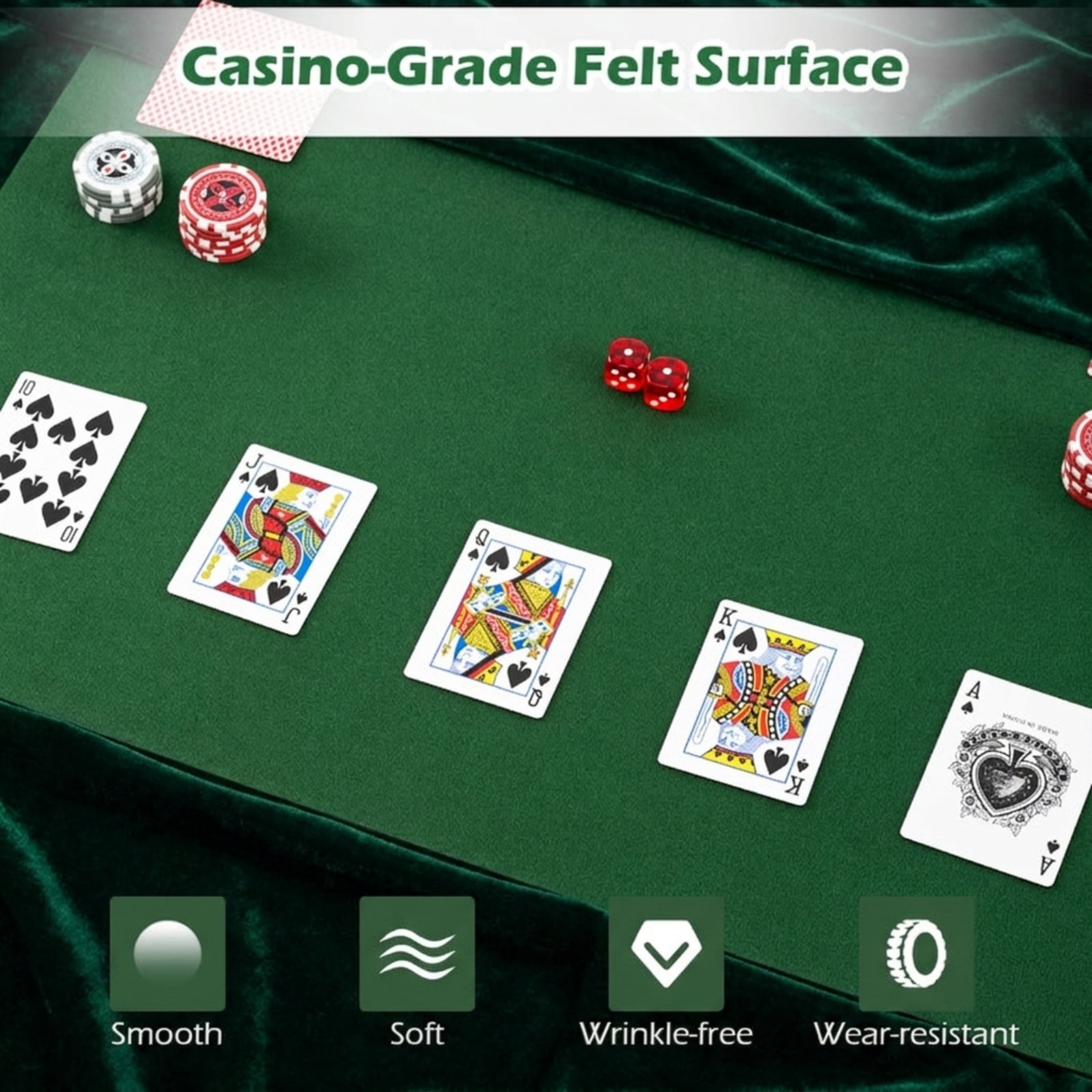 Redsmile 84 x 42 Inch 10-Player Foldable Poker Table Top, Portable Padded Card Game Table Topper with 10 Cup Holders and Carrying Bag, Folding Poker Table Top for Home Party, Green