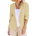thumbnail image 6 of vigerkar 2025 Summer Linen Blazer Women Lightweight 3/4 Stretchy Ruched Sleeve Fully-Lined Casual Work Jacket with Pockets Khaki, S, 6 of 8